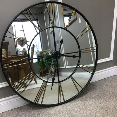 Lrg. Round Metal & Mirrored Wall Clock