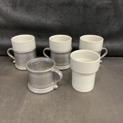 SET 4 Vintage RWP Pewter Mugs With Inserts