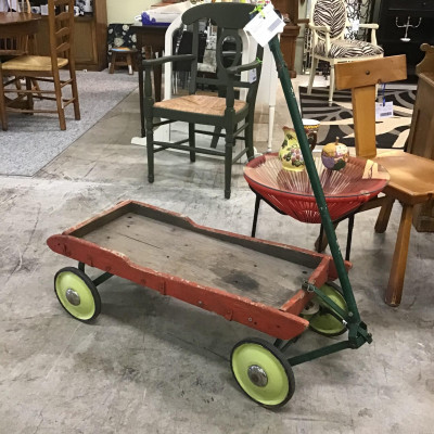 Vintage Little Red Wooden Wagon