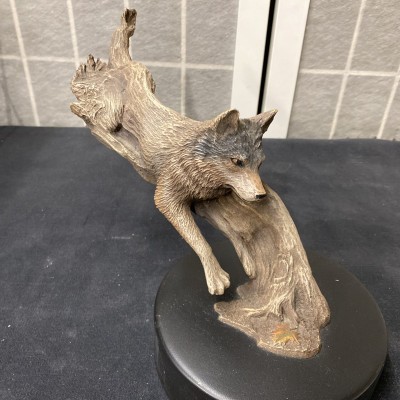 “Leaping Wolf” Sculpture Signed CAIN