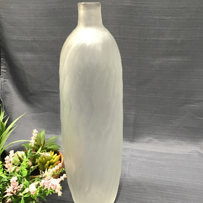 Tall Frosted Etched Glass Vase