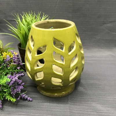 Lime Green Ceramic Cut-Out Candle Holder