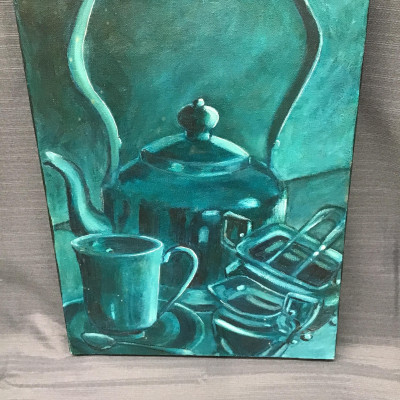 Original Oil of Teal Teapot