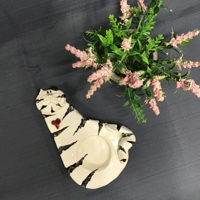 Pottery Cat Trinket Dish with Heart
