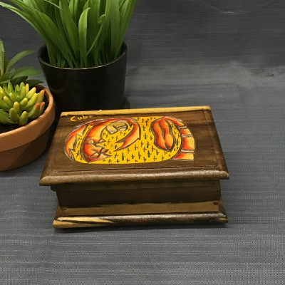 Carved/ Painted Drk. Wood Storage Box