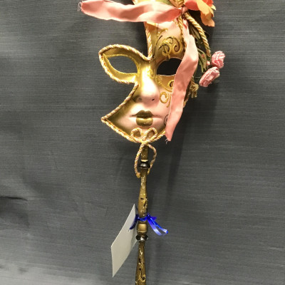 LA MASCHERA DEL GALEONE Hand Crafted Mask w Hand Hold (Pink Floral)