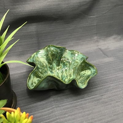 Teal Green Ruffled-Edge Pottery Dish