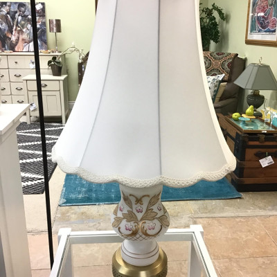 Opaque White Floral Glass Lamp