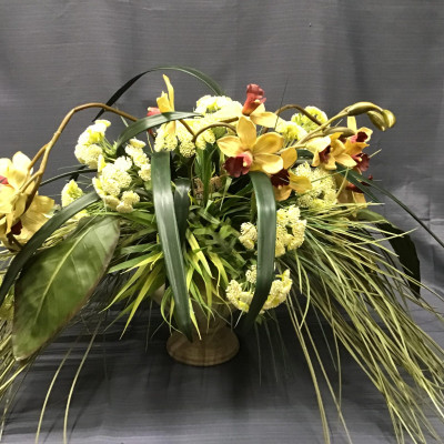 Artificial Yellow/ Burgundy Floral Arrangement