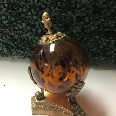 Bombay Amber Glass Ball on Brass Stand