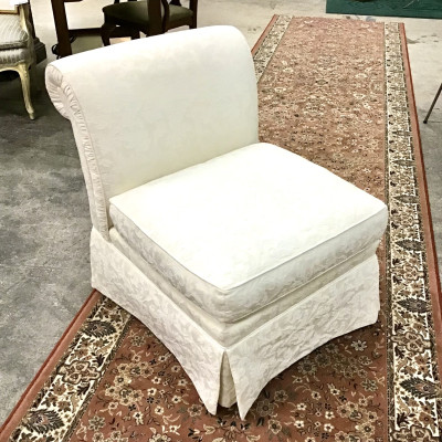 DeBoer’s Winter White Damask Slipper Chair