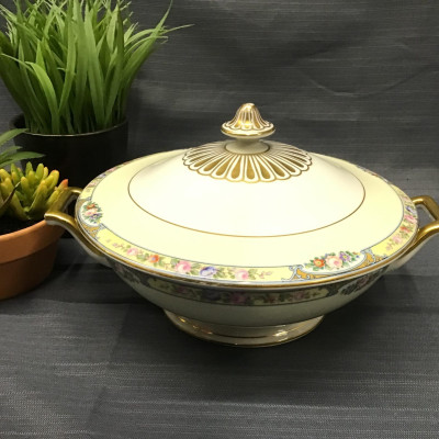 Vintage THOMAS Floral/ Gold Lidded Porcelain Bowl