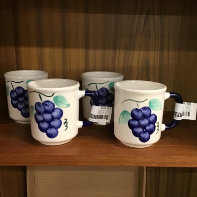 LA PRIMULA S.R.L. “Blue Grapes” Mug Set of 4 (Italy)