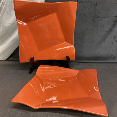 PAIR Pier 1 “Diamond Fold” Platters – Orange