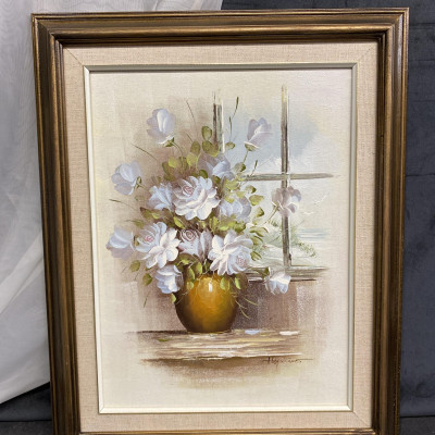 Framed Painting – White Flowers