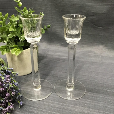 (Pair) Glass Pillar Candle Holders