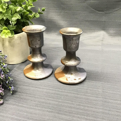 (Pair) Blue/ Brown Pottery Candle Holders