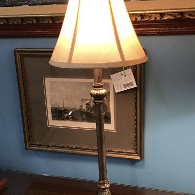 Antiqued Silver Lamp with Ivory Silk Shade