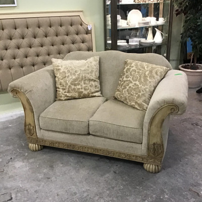 Sand Chenille Loveseat with 2 Throw Pillows