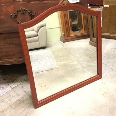 Vintage Red Stained Wood Mirror