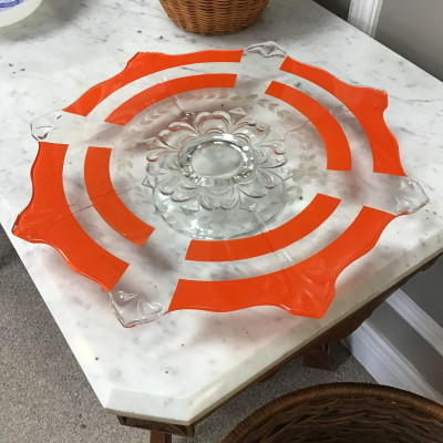 Vintage Orange Depression Glass cake Plate