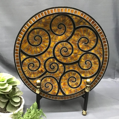 Black/ Gold Mosaic Swirl Platter on Stand