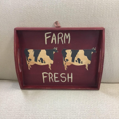 ‘Farm Fresh’ Painted Red Tray with Cows