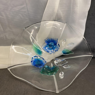 Large Glass Bowl – Blue Flowers