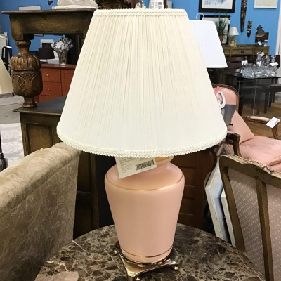 Vintage Opaque Pink/ Gold Glass Lamp