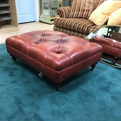 Rust Tufted Leather Ottoman