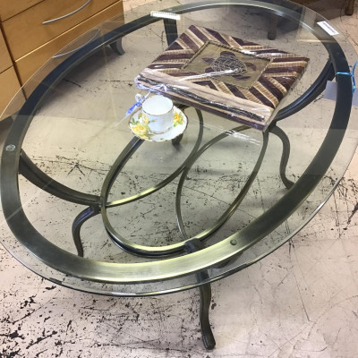Oval Glass/Iron Coffee Table