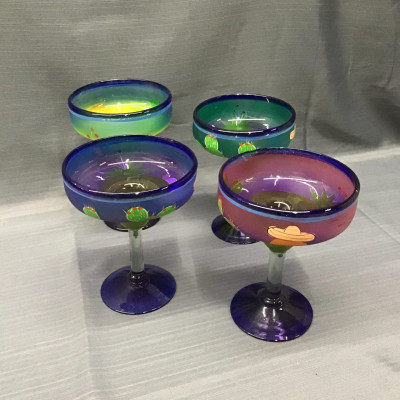 Hand-painted Mexican Margarita Glasses (set of 4)