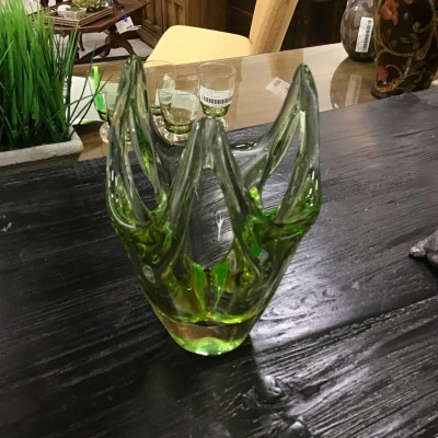 Green Art Glass Tall Bowl