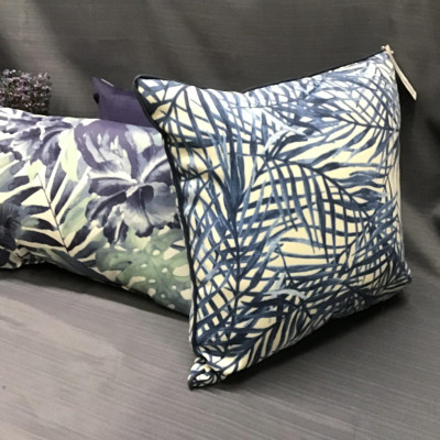 NEW!  CANVAS Outdoor Navy Leaf Cushions Set of 3