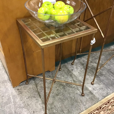 Rust & Gold Metal/ Glass Top Side Table