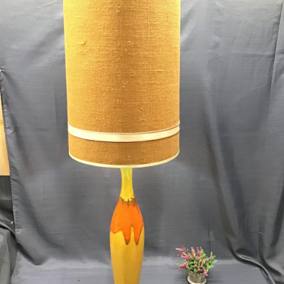 Tall Mid-Century Yellow/ Orange Drip Glaze Lamp