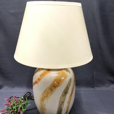 White, Orange & Taupe Abstract Ceramic Lamp