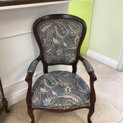 Blue/Pink Paisley Arm Chair with Wood Frame