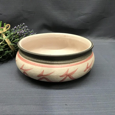 Hand Crafted Charcoal/ Red & Off-White Pottery Bowl (Italy)