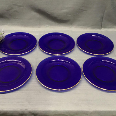 Cobalt Blue/ Gold Rim 8″ Plate  Set of 6