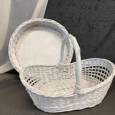 2PC Wicker Basket & Tray – White