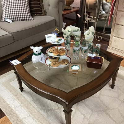 Glass Topped Wood Coffee Table    NEW PRICE $61.33