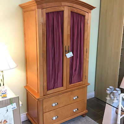 Armoire w Burgundy Pinstriped Curtains – Say Good BUY $73.81