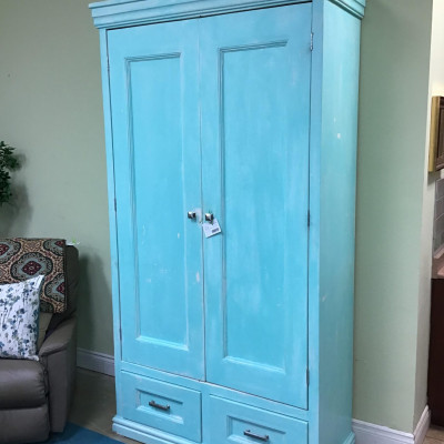 Lg. Vintage Distressed Turquoise Armoire – Say Good BUY $147.62