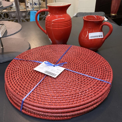 Set 4 Rattan Placemats – Red