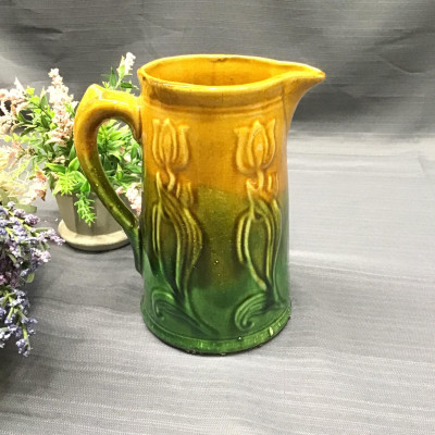 Green/ Gold Tulip Ceramic Pitcher