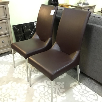 (Pair) Brown Pleather Dining Chairs