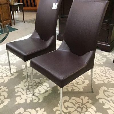(Pair) Brown Pleather Dining Chairs