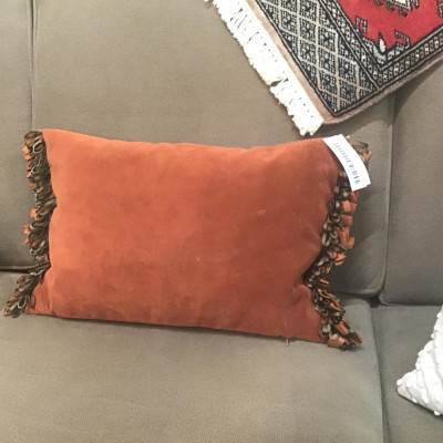 Rust Velour/ Fringed Zippered Lumbar Cushion