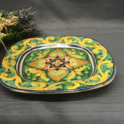 Decorative Green/ Yellow Swirl Clay Platter